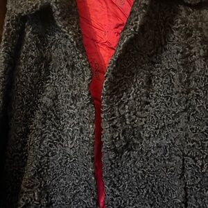 Vintage Black Curly Lamb Fur Coat H Fleischman